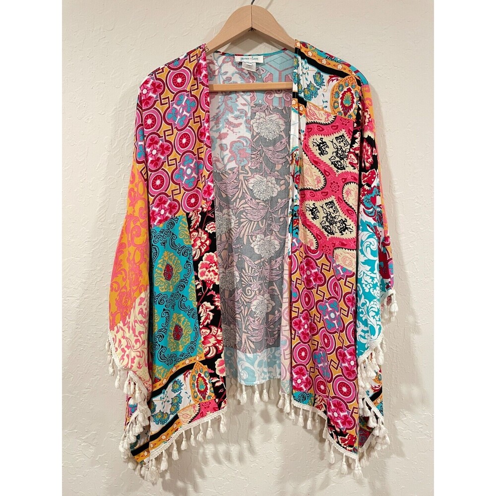 ~ Grace & Lace Med Boho Serape Crochet Poncho Coverup Tassel Beach Tropical Boho - Picture 1 of 14